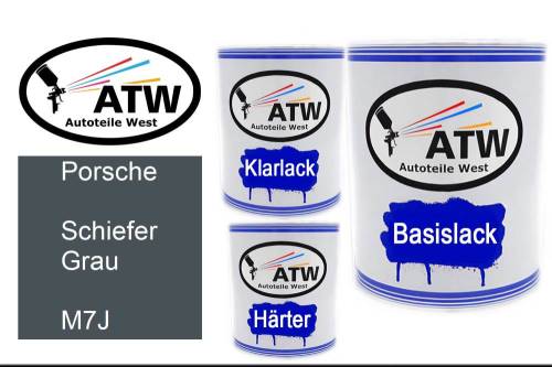 Porsche, Schiefer Grau, M7J: 1L Lackdose + 1L Klarlack + 500ml Härter - Set, von ATW Autoteile West.